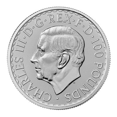 A picture of a 1 oz. Platinum Britannia King Charles Effigy Coin (2023)
